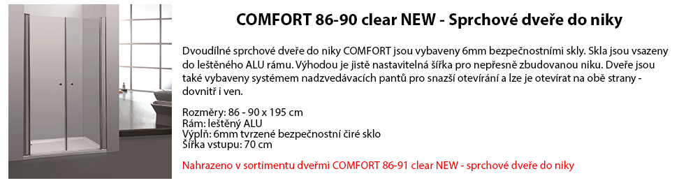 COMFORT 86-90 clear NEW - Sprchové dveře do niky